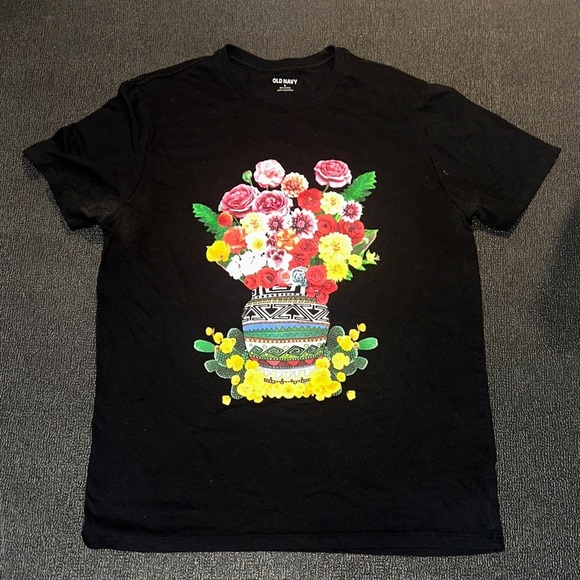 Old Navy Tops - Old Navy Black Tee with Colorful Floral Design
